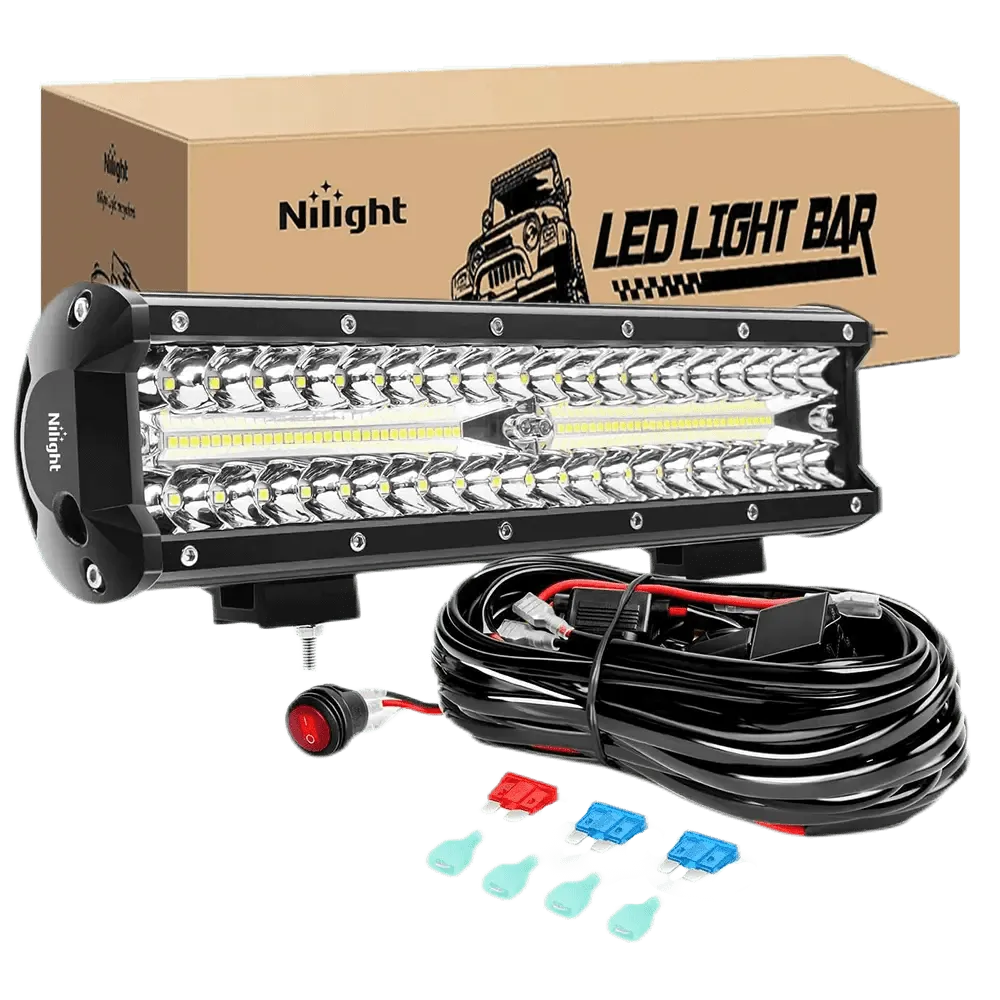 12 Inch 300W 30000LM Triple Row Spot/Flood Led Light Bar Kit | 16AWG Wire 3Pin Switch