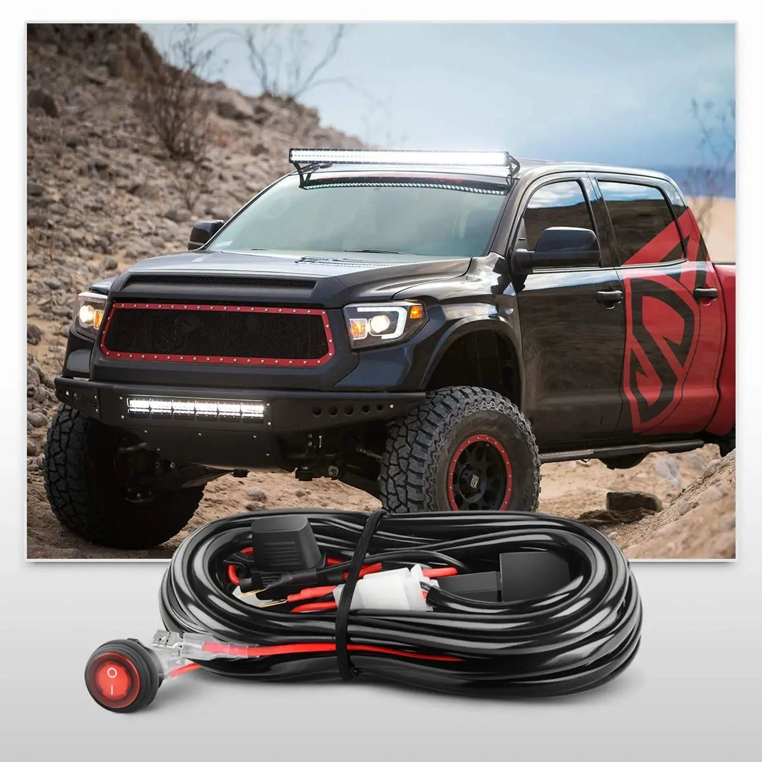 12 Inch 300W 30000LM Triple Row Spot/Flood Led Light Bar Kit | 16AWG Wire 3Pin Switch