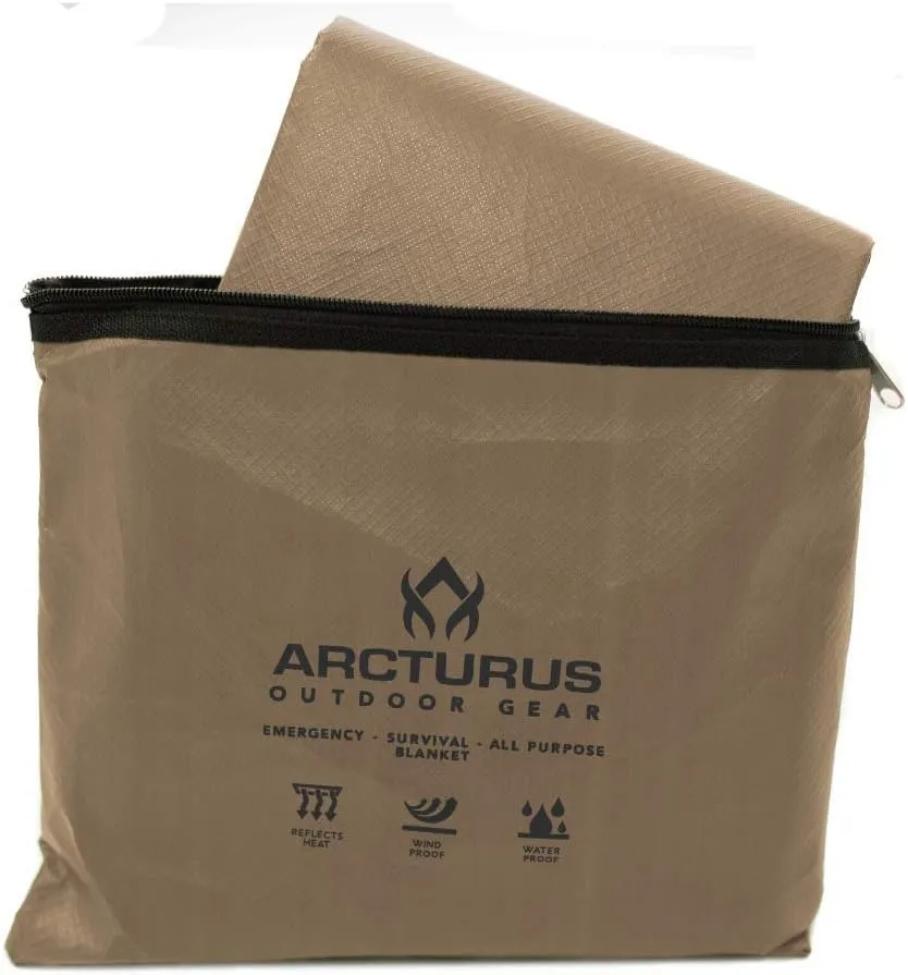 Arcturus Heavy Duty Survival Blanket  Insulated Thermal Reflective Tarp - 60" x 82". All-Weather, Reusable Emergency Blanket for Car or Camping (Coyote Brown)