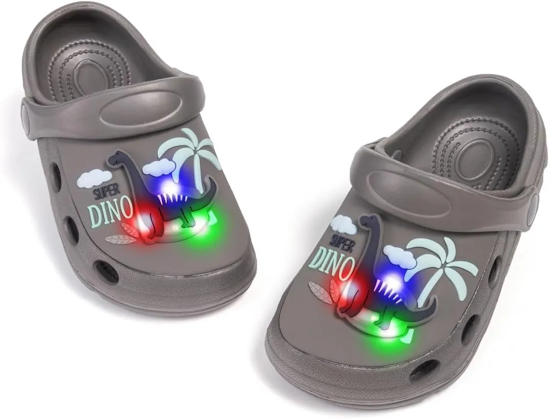 Casazoe Toddler Kids Boys Girls LED Garden Clogs EVA Summer Outdoor Light Up Slip On Shoes Cute Dinosaur Unicorn Water Sandals Lightweight Slipper Slides Beach Pool Play Shoes