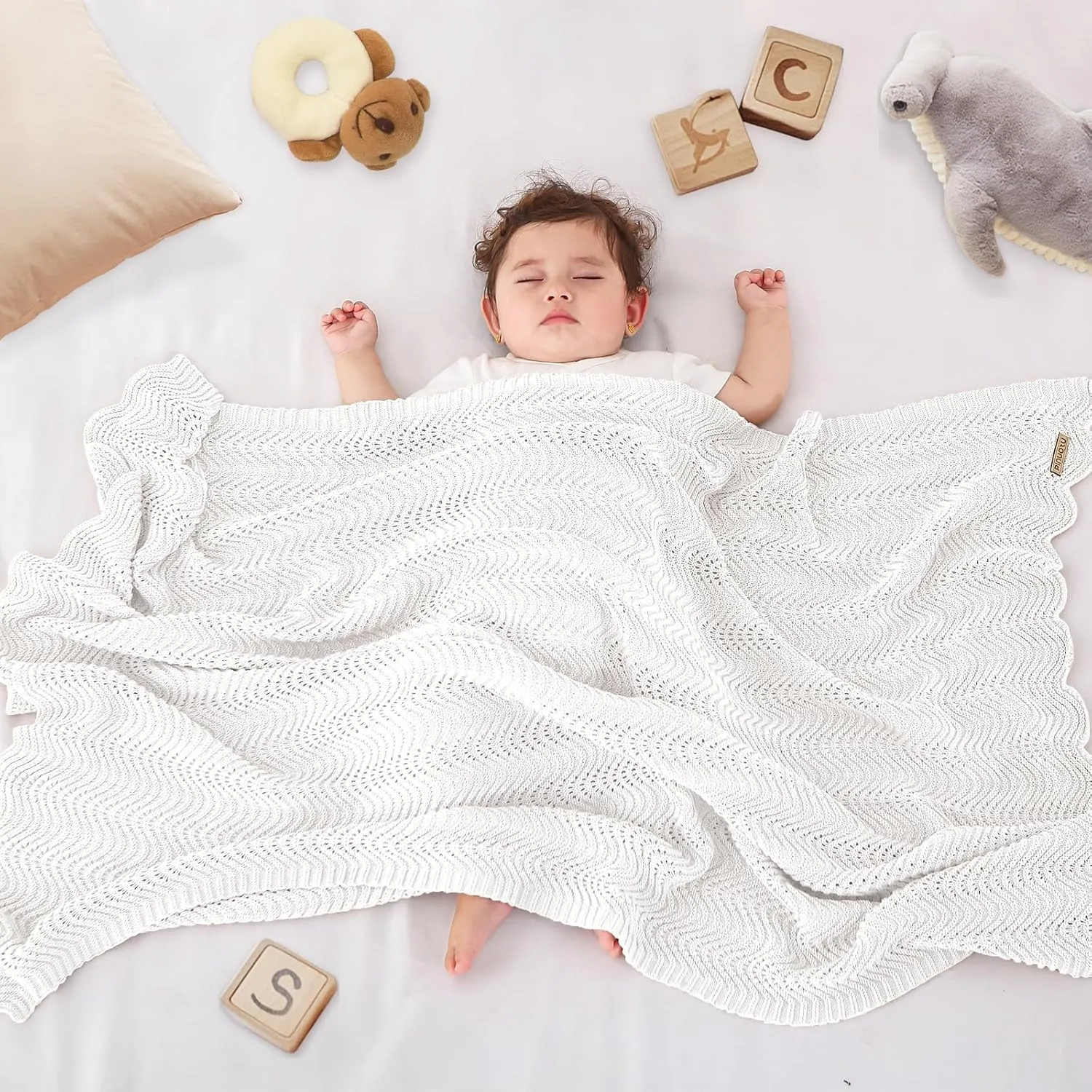 Cotton Knitted Baby Blanket  Neutral Swaddle Receiving Blanket for Newborn, Toddler, Boys & Girls, Crib or Stroller Blanket with Gift Box, 3140 Inchl(White)
