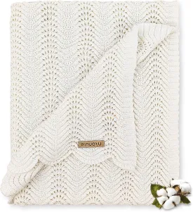 Cotton Knitted Baby Blanket  Neutral Swaddle Receiving Blanket for Newborn, Toddler, Boys & Girls, Crib or Stroller Blanket with Gift Box, 3140 Inchl(White)