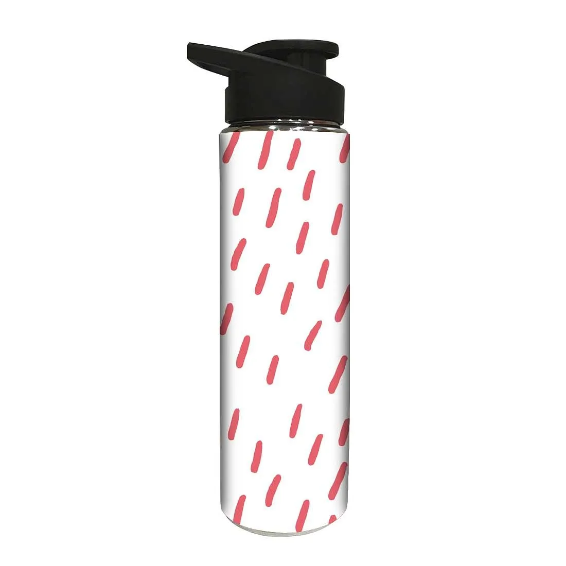 Designer Stainless Steel Water Bottle -  Pink Lines with White Background
