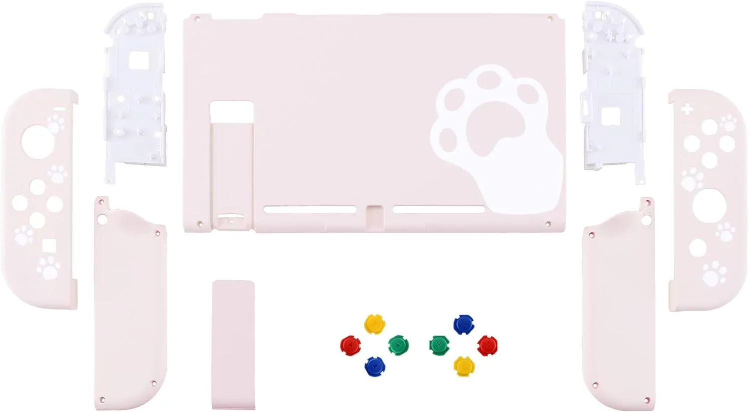 eXtremeRate DIY Replacement Shell Buttons for Nintendo Switch, Soft Touch Back Plate for Switch Console, Housing Case with Colorful Buttons for Joycon Handheld Controller - Pink Cat Paw