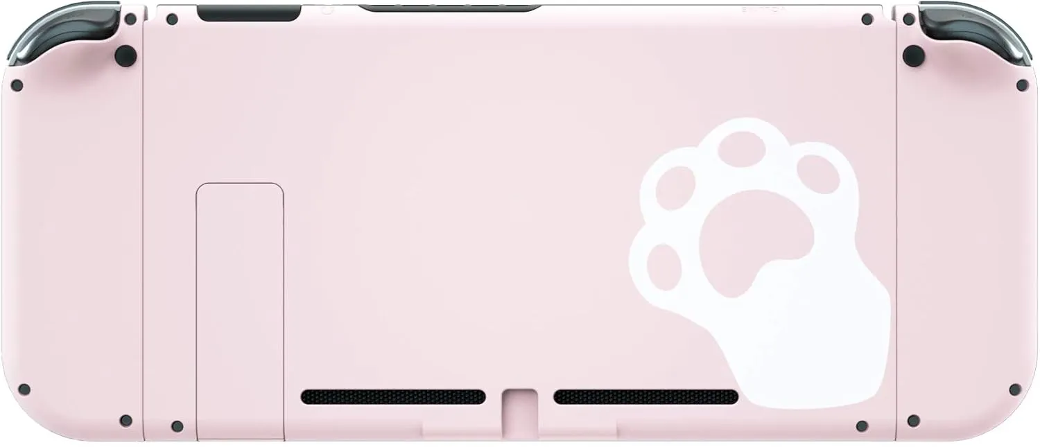 eXtremeRate DIY Replacement Shell Buttons for Nintendo Switch, Soft Touch Back Plate for Switch Console, Housing Case with Colorful Buttons for Joycon Handheld Controller - Pink Cat Paw