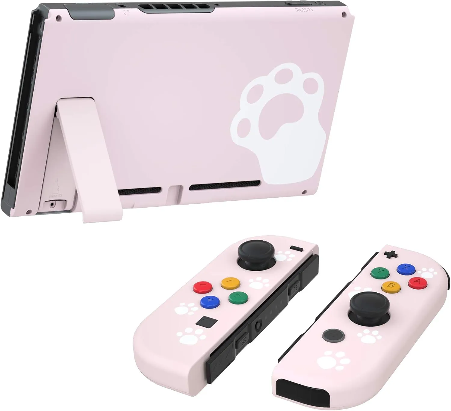 eXtremeRate DIY Replacement Shell Buttons for Nintendo Switch, Soft Touch Back Plate for Switch Console, Housing Case with Colorful Buttons for Joycon Handheld Controller - Pink Cat Paw