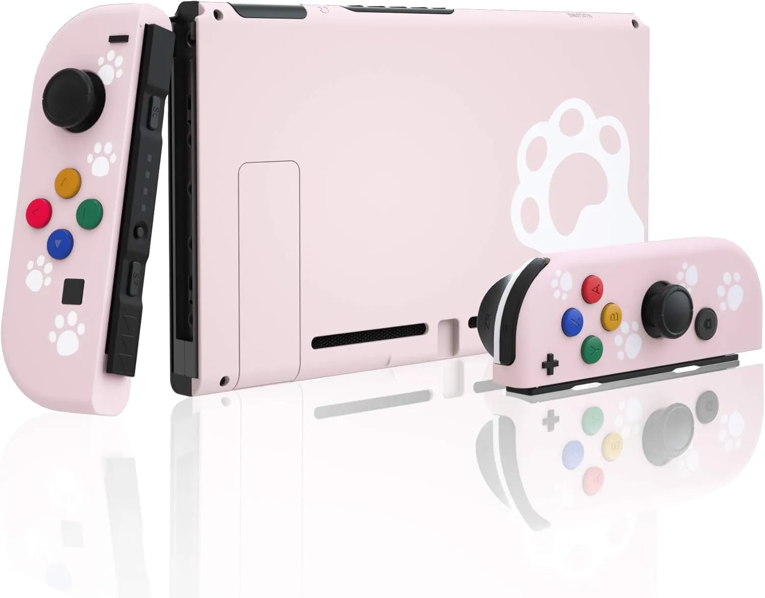 eXtremeRate DIY Replacement Shell Buttons for Nintendo Switch, Soft Touch Back Plate for Switch Console, Housing Case with Colorful Buttons for Joycon Handheld Controller - Pink Cat Paw