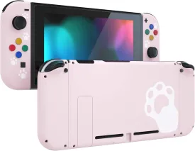 eXtremeRate DIY Replacement Shell Buttons for Nintendo Switch, Soft Touch Back Plate for Switch Console, Housing Case with Colorful Buttons for Joycon Handheld Controller - Pink Cat Paw