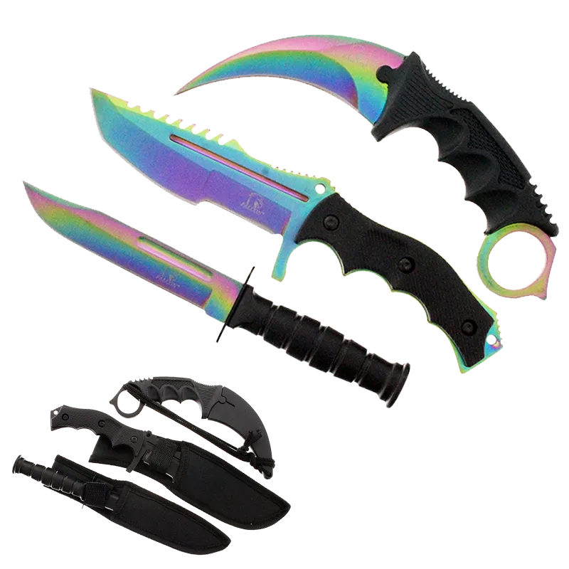 Falcon 3 PCS Rainbow Set. Tactical Knives & Karambit