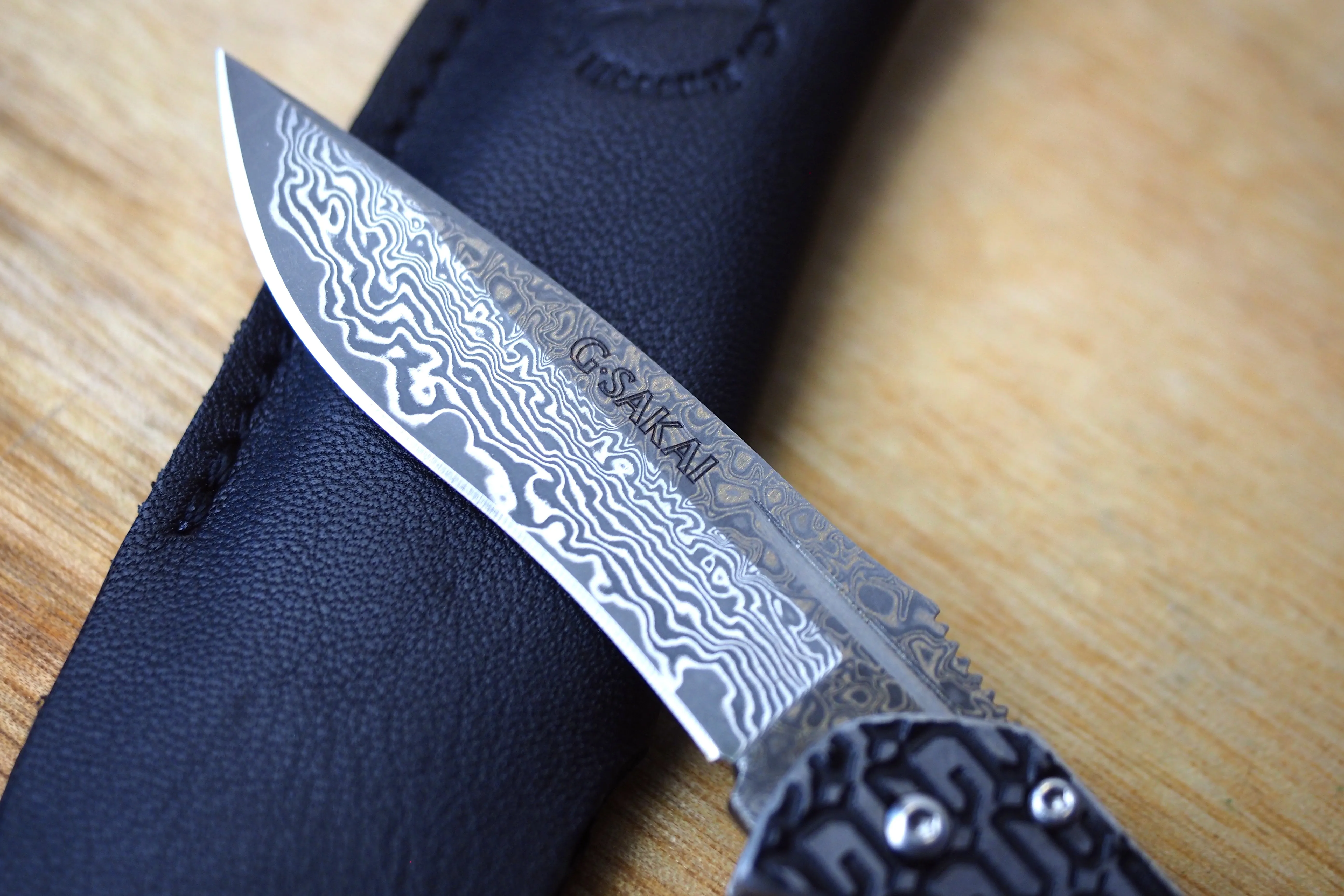Folding Knife - Gentleman Knife Black GS Pattern Damascus VG10 Steel with Stainless Handle (Leather sheath included)