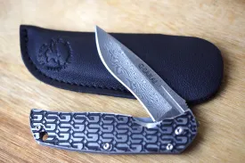 Folding Knife - Gentleman Knife Black GS Pattern Damascus VG10 Steel with Stainless Handle (Leather sheath included)