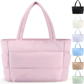 HOTOR Puffer Tote Bag for Women, Nurses - Multi-Pocket Lightweight Bag for Work - Quilted Handbag for Travel and Gym