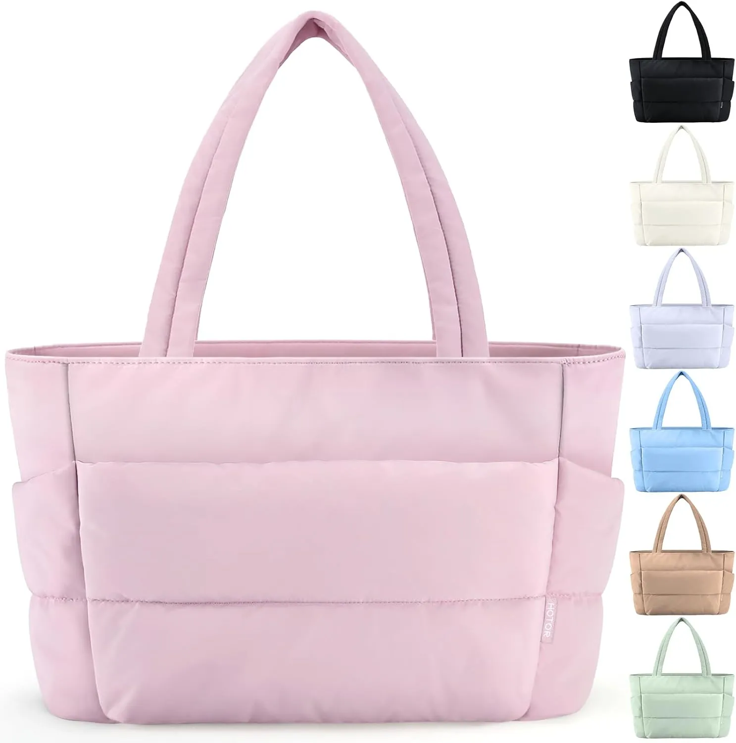 HOTOR Puffer Tote Bag for Women, Nurses - Multi-Pocket Lightweight Bag for Work - Quilted Handbag for Travel and Gym