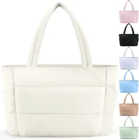 HOTOR Puffer Tote Bag for Women, Nurses - Multi-Pocket Lightweight Bag for Work - Quilted Handbag for Travel and Gym