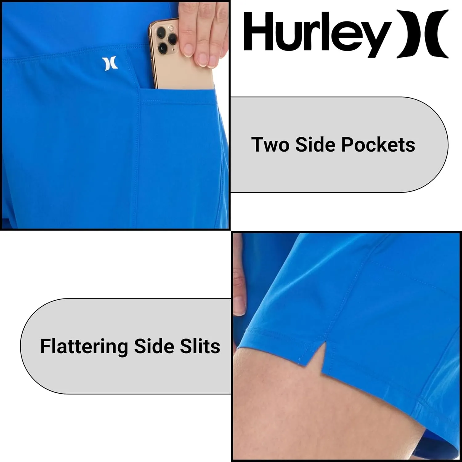 Hurley 5"/7" High Waisted Swim Shorts Women, Board Shorts with Pockets & Inner Liner, Quick Dry Swim Trunk, UPF 50 
