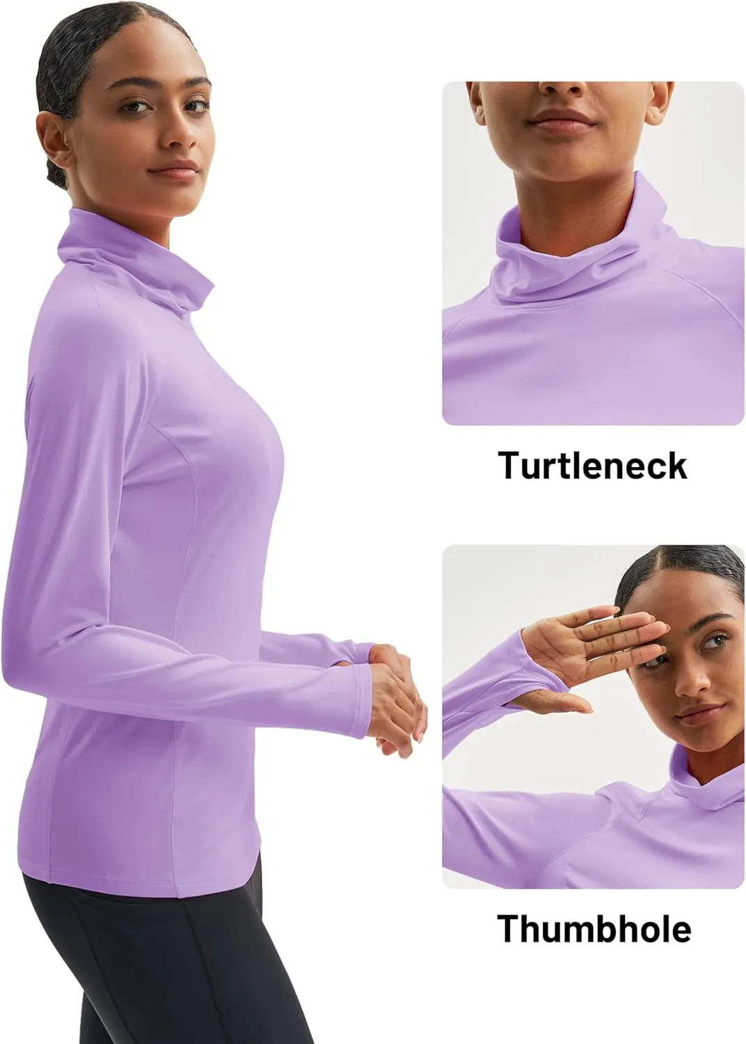 MAGCOMSEN Women's Thermal Long Sleeve Fleece Shirt Mock Turtleneck Undershirt Running Workout Top with Thumb Holes