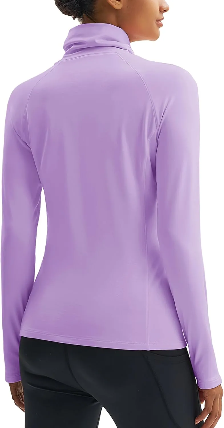 MAGCOMSEN Women's Thermal Long Sleeve Fleece Shirt Mock Turtleneck Undershirt Running Workout Top with Thumb Holes
