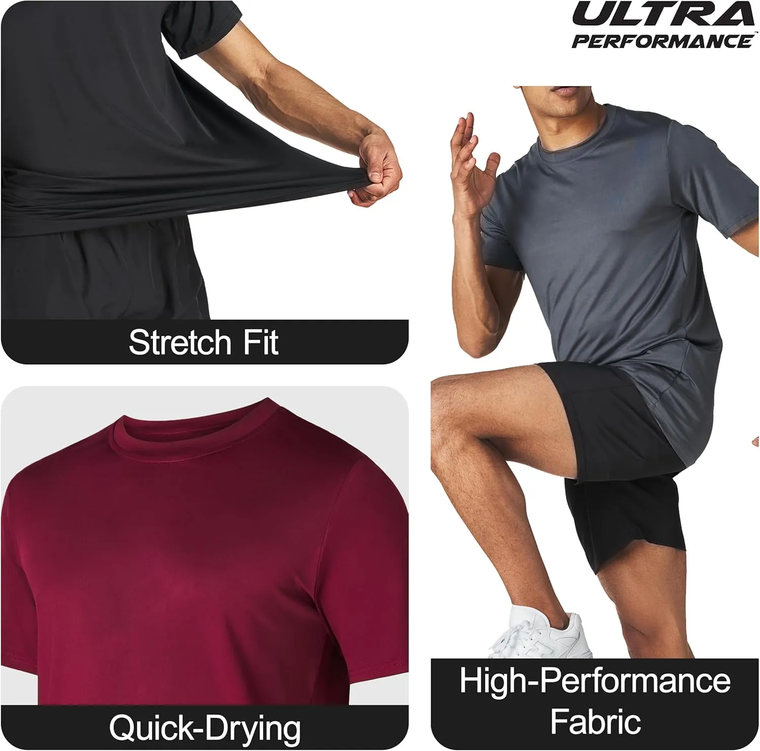 Mens Workout Short Sleeve Athletic Gym T-Shirts 3 Pack Mens Dry Fit Running Shirt Moisture Wicking Active Crew Tees for Men
