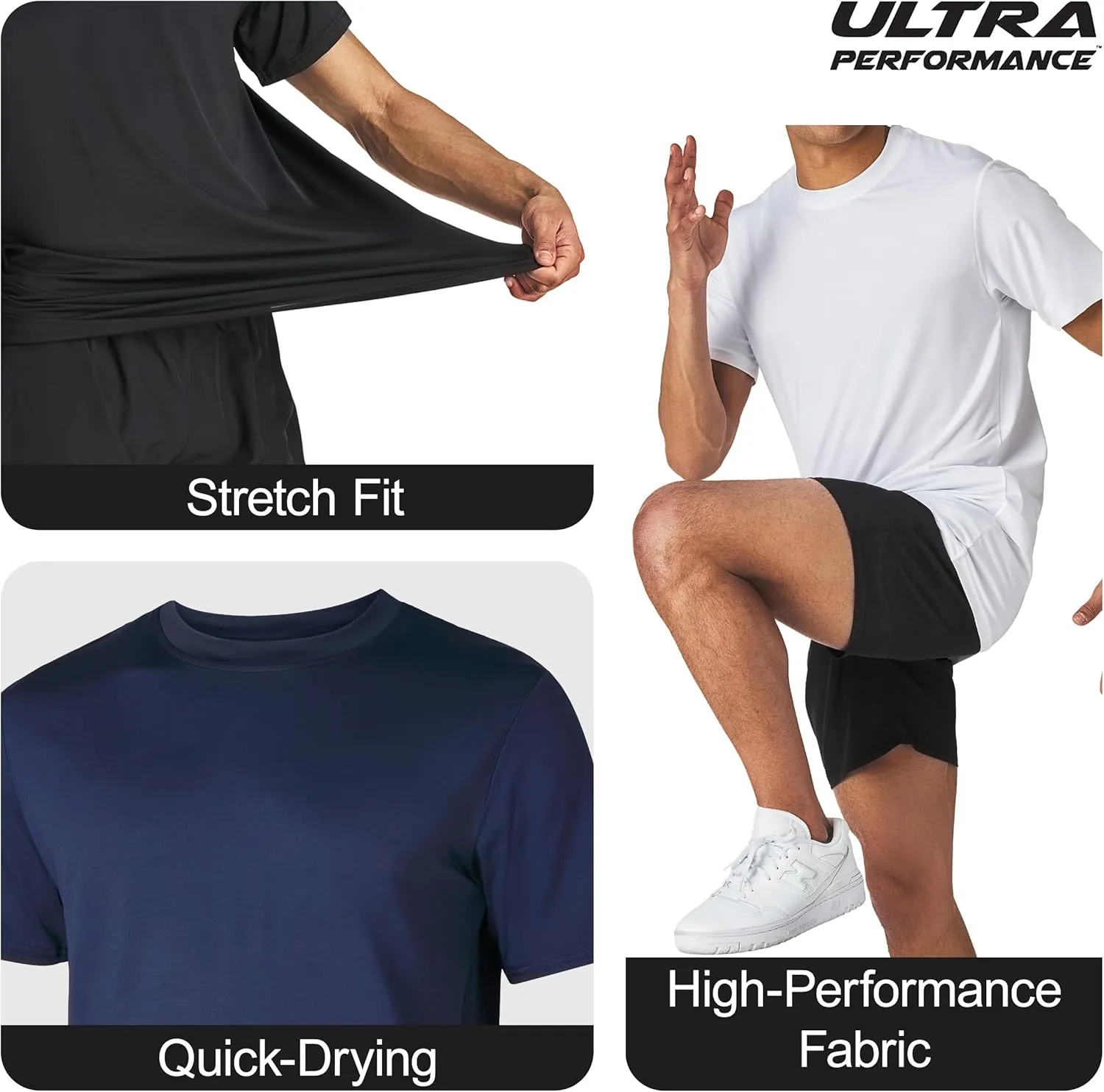 Mens Workout Short Sleeve Athletic Gym T-Shirts 3 Pack Mens Dry Fit Running Shirt Moisture Wicking Active Crew Tees for Men