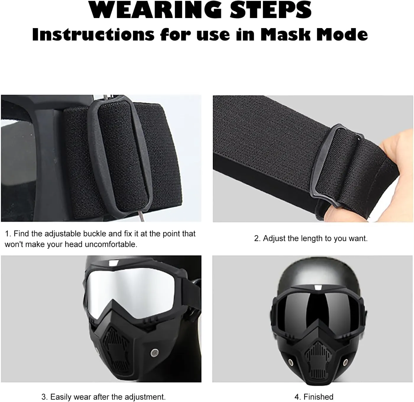 Motorcycle Goggles with Removable Full Face Mask Riding Glasses Dirt Bike ATV Motocross Detachable Eyewear Offroad Airsoft Paintball Cycling Protective Anti-Fog Goggle for Adults