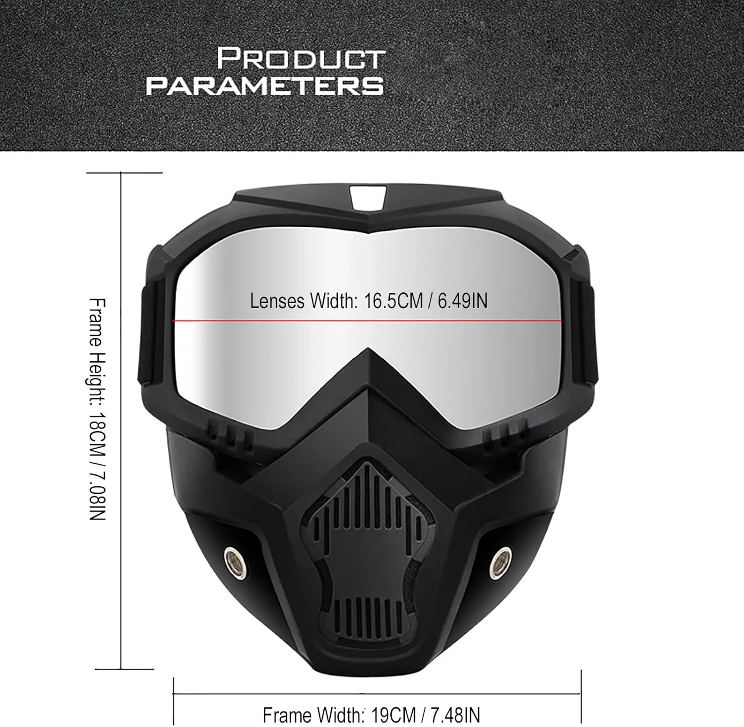 Motorcycle Goggles with Removable Full Face Mask Riding Glasses Dirt Bike ATV Motocross Detachable Eyewear Offroad Airsoft Paintball Cycling Protective Anti-Fog Goggle for Adults