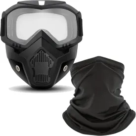 Motorcycle Goggles with Removable Full Face Mask Riding Glasses Dirt Bike ATV Motocross Detachable Eyewear Offroad Airsoft Paintball Cycling Protective Anti-Fog Goggle for Adults