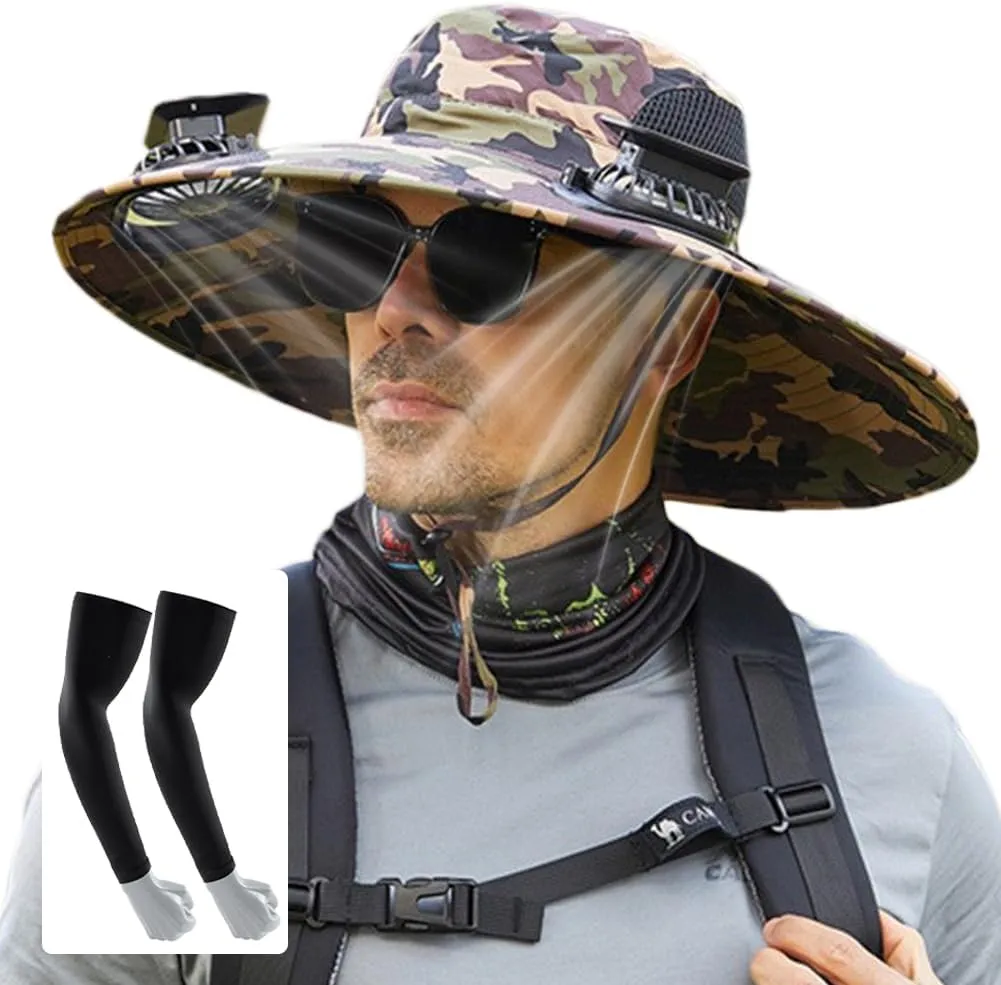 New Solar Fan Hat Sun Fishing Hat for Men Women with Solar Powered Panel Fans Built in Hiking Hats and Sunblock Sleeves
