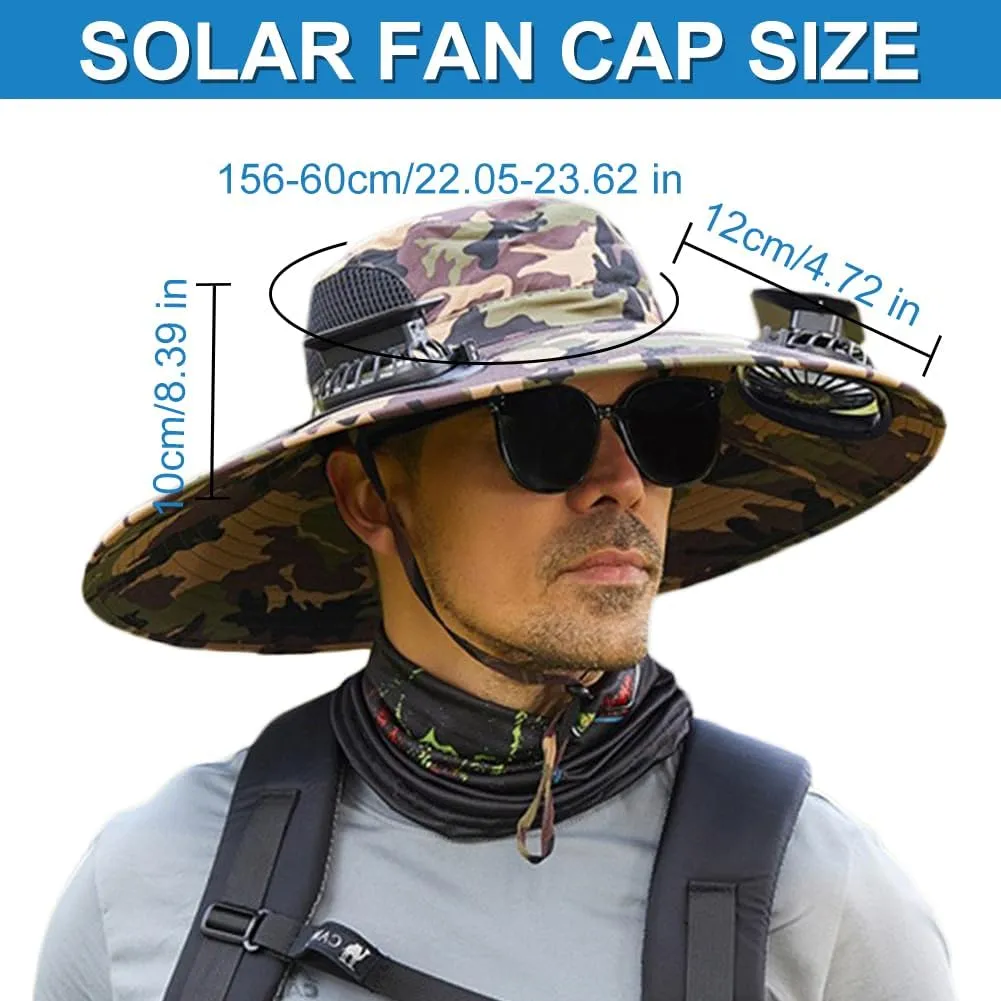 New Solar Fan Hat Sun Fishing Hat for Men Women with Solar Powered Panel Fans Built in Hiking Hats and Sunblock Sleeves