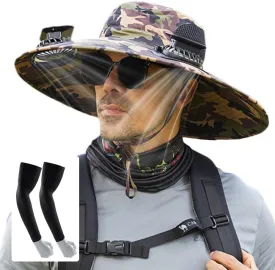 New Solar Fan Hat Sun Fishing Hat for Men Women with Solar Powered Panel Fans Built in Hiking Hats and Sunblock Sleeves