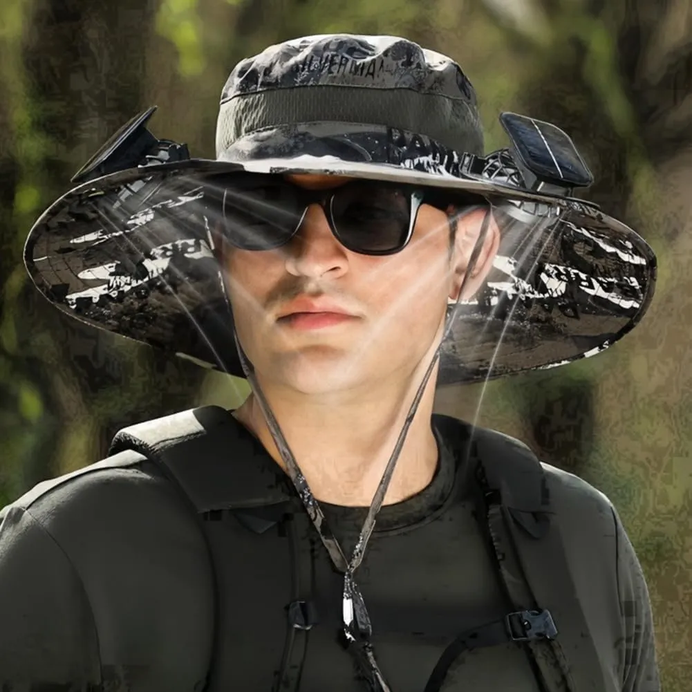 New Solar Fan Hat Sun Fishing Hat for Men Women with Solar Powered Panel Fans Built in Hiking Hats and Sunblock Sleeves