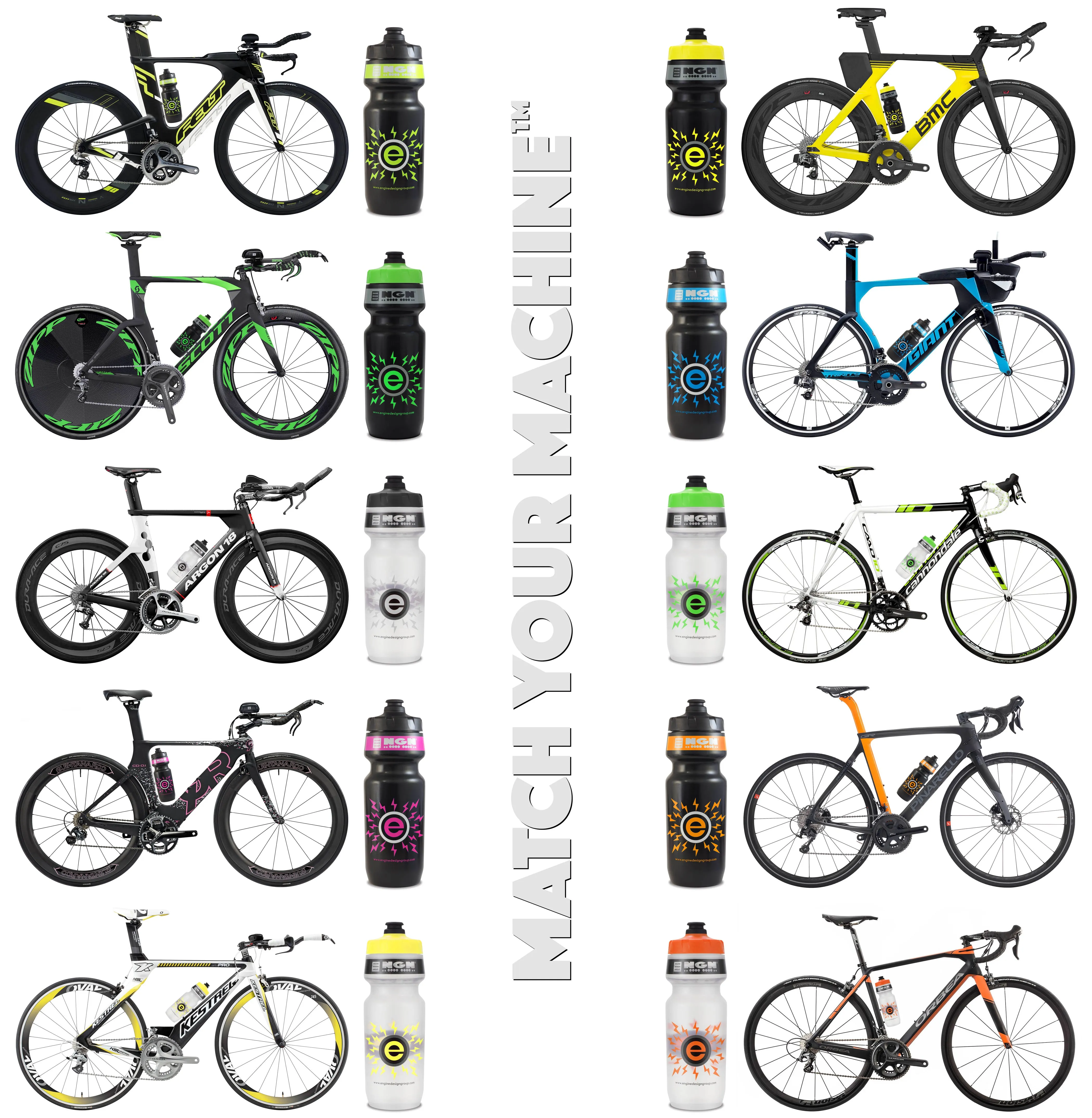 NGN Sport – High Performance Bike Water Bottles – 24 oz | Black & Fluoro Lava Orange (2-Pack)