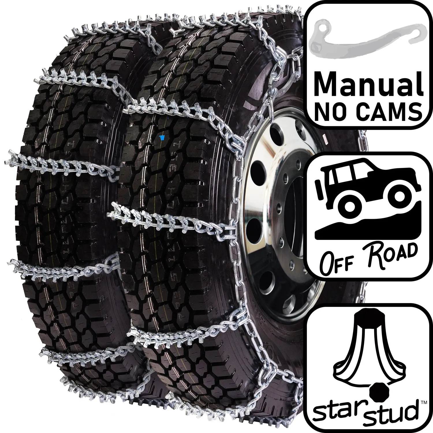 pewag 7mm, Star Stud, Ladder Pattern Tire Chains without Cams - Dual Triples - for Heavy Truck - Pair - USA4247S 7ST
