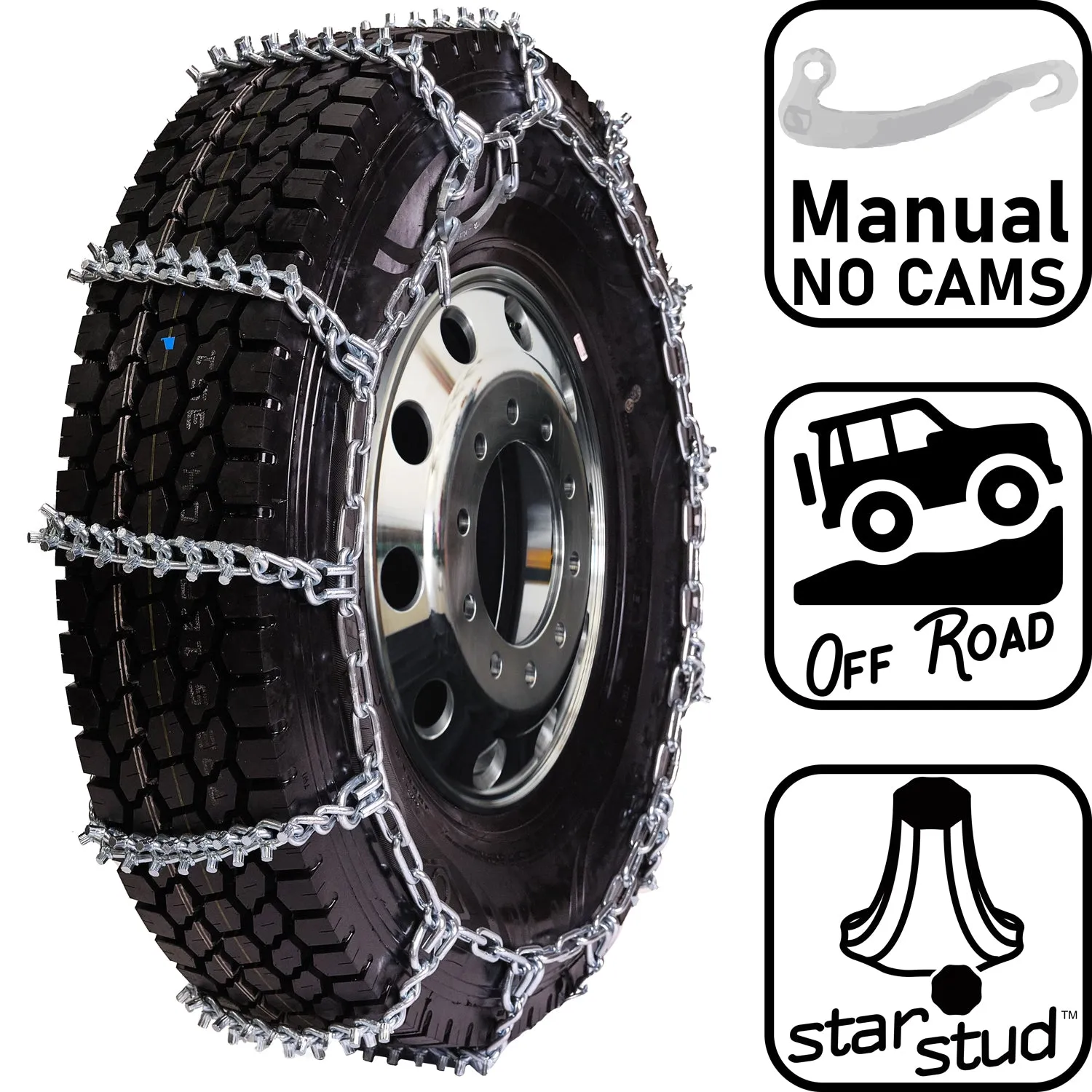 pewag 7mm, Star Stud, Ladder Pattern Tire Chains without Cams - for Heavy Truck - Pair - USA2249S 7ST