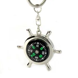 Portable Alloy Silver Nautical Compass Helm Keychain - Camping, Hiking, Survival Multi-Tool