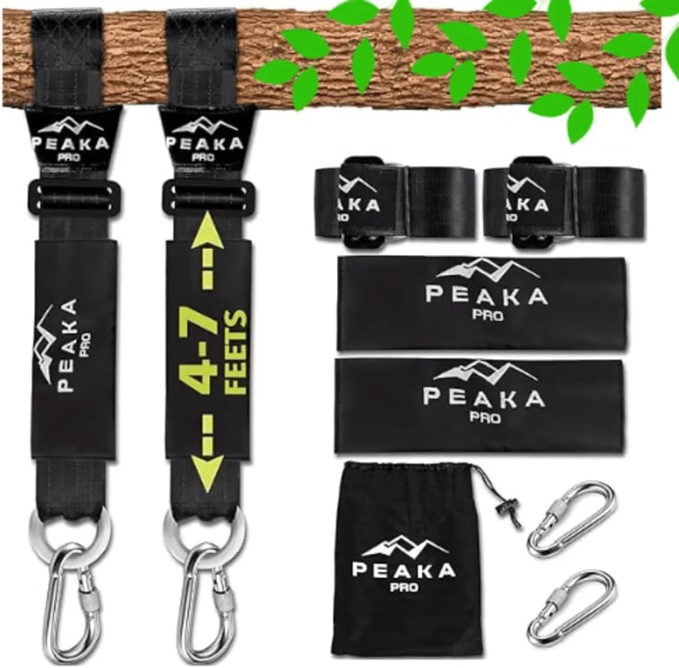 Tree Swing Hanging Straps (Set of 2)  Adjustable 4FT to 7FT Extra-Long Hammock Straps Heavy-Duty Holds 4000  LBS | Waterproof, Safety Lock Carabiners & Finger Pinch-Safe Cover