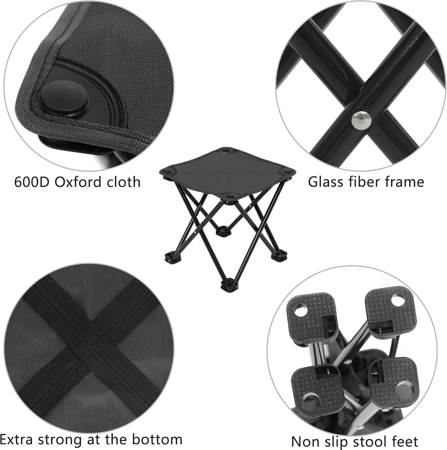 Wind Tour Portable Folding Camping Stool Outdoor Camping Lightweight Samll Chair for Fishing Hiking Gardening and Beach with Carry Bag (Black1)