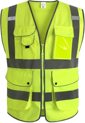 XIAKE 9 Pockets Class 2 High Visibility Reflective Safety Vest for Men Women Work Construction Vest